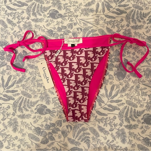NWT Christian Dior Pink Monogram Oblique Trotter String Bikini Bottom Size S